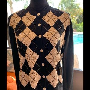Black with white (Retro)diamond cardigan sweater M